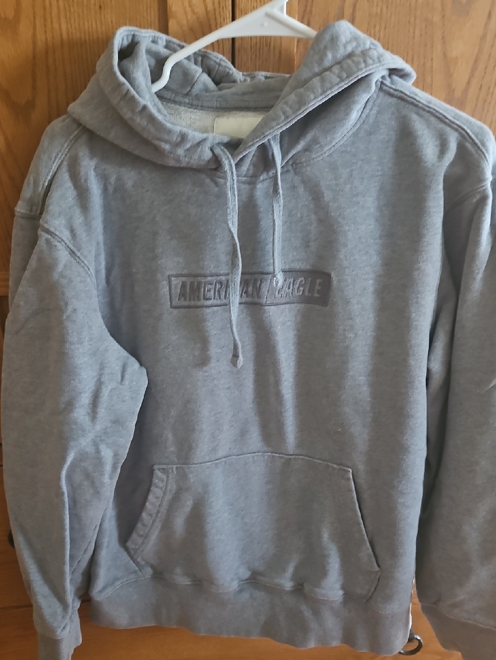 American Eagle Outfitters Light Gray Pullover Hoodie with Embroidered Logo